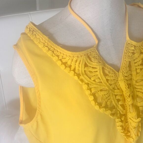 Yellow sleeveless top with lace detail; bold, breezy, and effortless - Picture 1 of 4